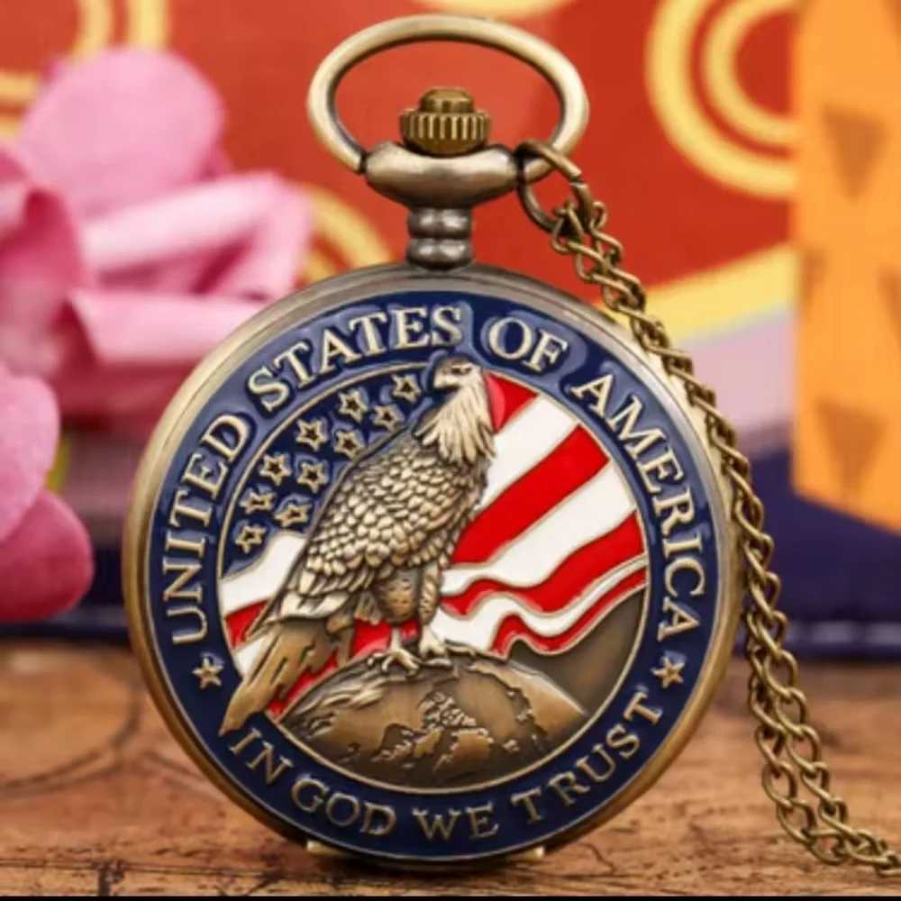 Patriotic Pocket Watch with Eagle Design‎